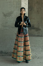 Structured Patented Leather Shirt + Glass Embroidered Circular Skirt