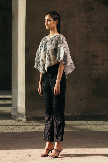 Embroidered Glass & Fringes Poncho + Tailored Tape Embroidered Trousers