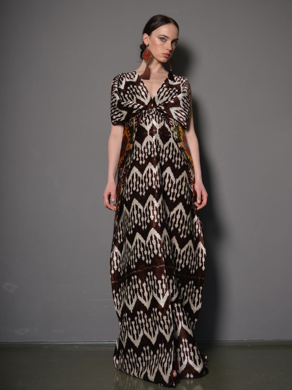 ikat silk dress J.McLaughlin Women's Freda Silk Blend Dress in Seagrass Ikat Off White/Blue, Size Large