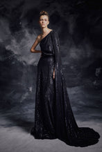 Asymmetric Sequined Black Dress