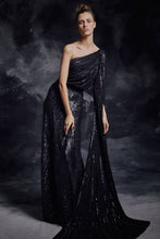 Asymmetric Sequined Black Dress