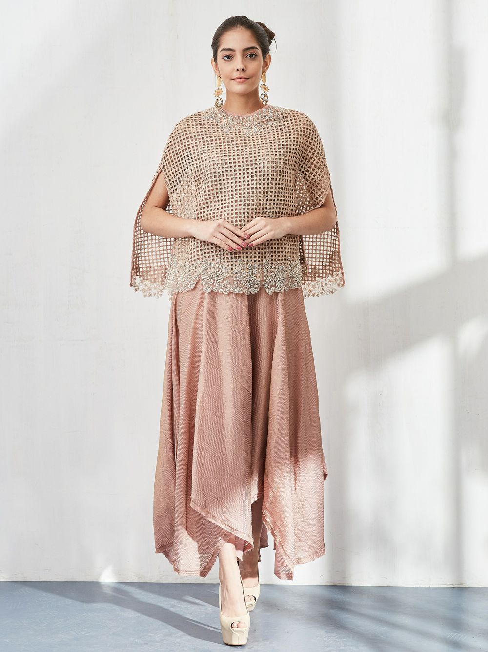 Nude Pink Cape Set with Dress
