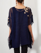 Navy Embroidered Poncho Top