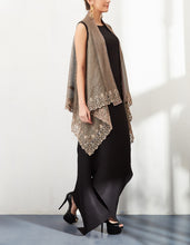 Textured Cape with Pleated Draped Dress