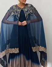 Navy Blue Cape Set with Shaded Dress