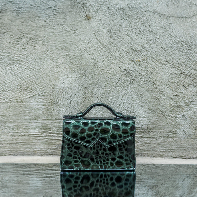 Green Pebbled Printed Leather Mini Handbag