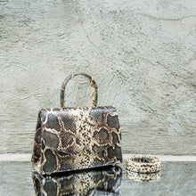 Olive Green Python Print Leather Handbag