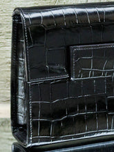 Black Crocodile Print Leather Clutch
