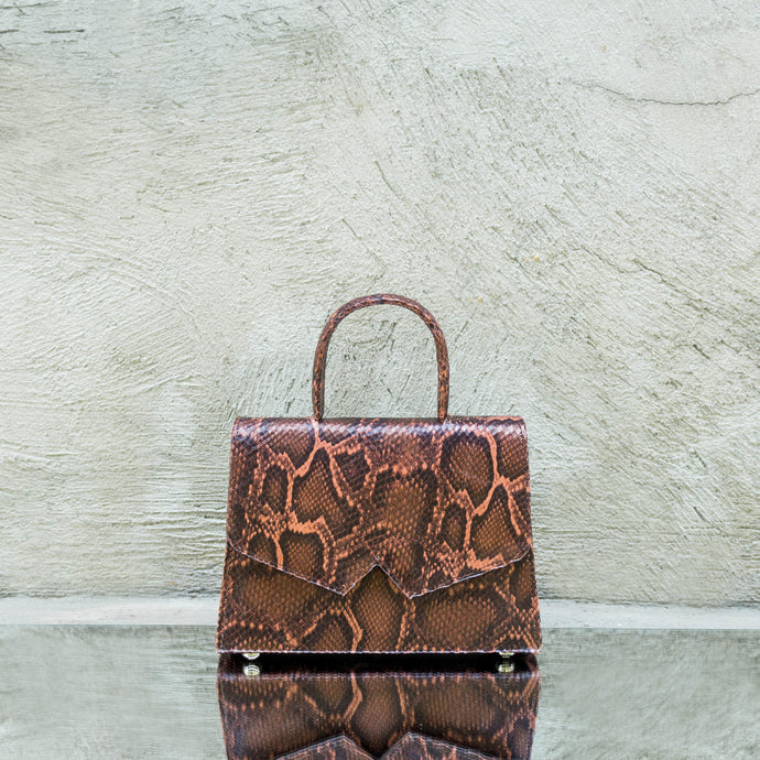 Cinammon Snake Print Leather Handbag