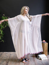 Handwoven Caftan With Pom-Poms