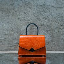 Orange Crocodile Print Leather Handbag