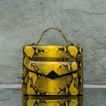 Mustard Yellow Python Print Leather Handbag
