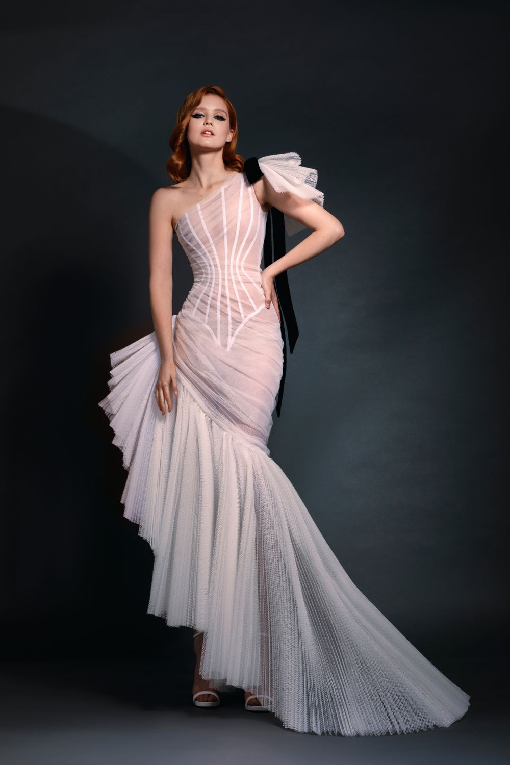 Exquisitely Draped Asymmetrical Gown