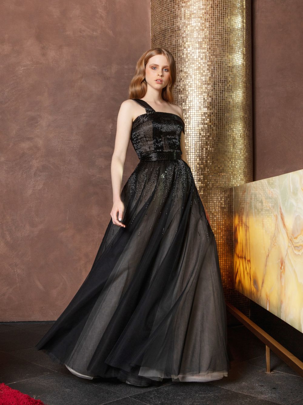 Richly embellished tulle volume gown