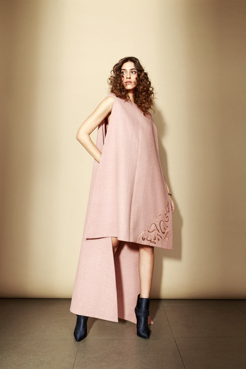 embroidered cape dress FLORAL BEAD EMBROIDERED CAPE DRESS IN WHITE