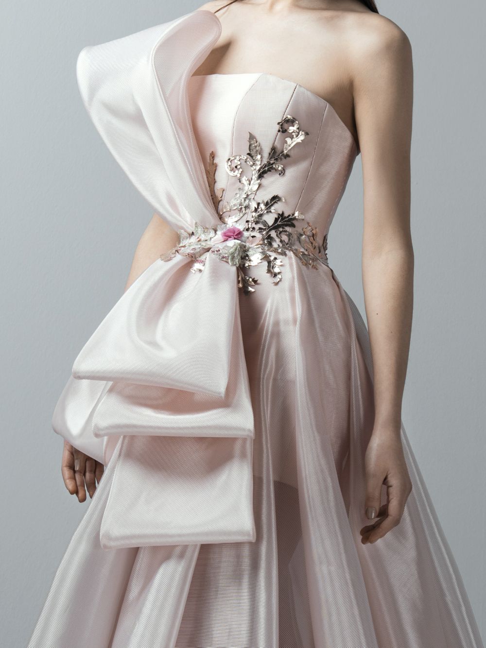 pink metallic strapless dress Strapless Long Metallic Corset Prom Dress with Beads Hot Pink / 14