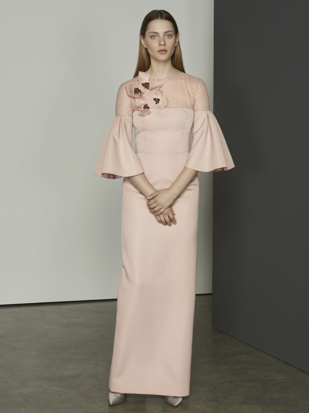 box pleated dress with sleeves Women's Calla Drop Waist Box Pleated Rayon Midi Dress S/M/L Cream MEAN BLVD L / Cream
