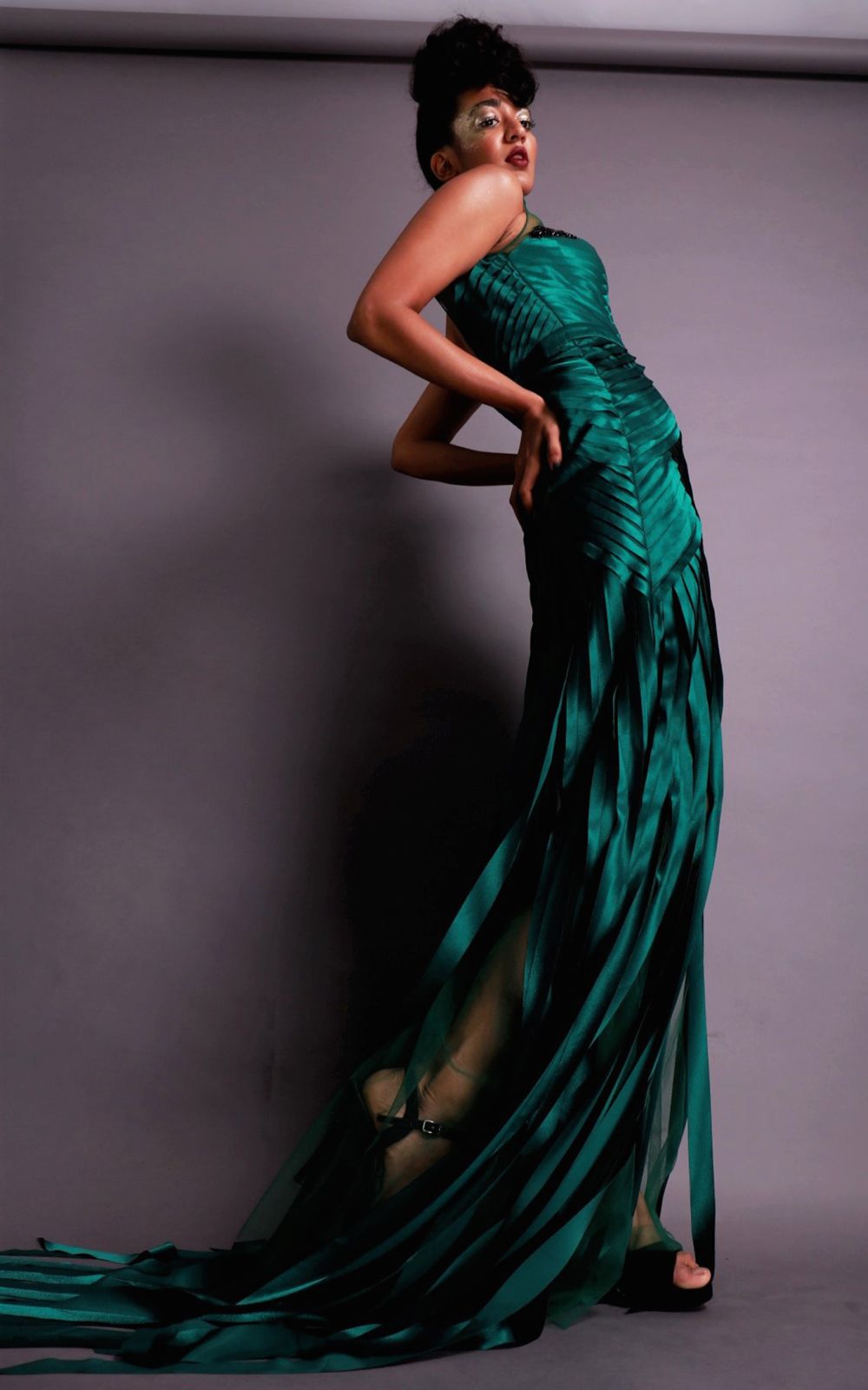handmade silk couture dress Black dress accompanied with a handmade embroidered silk organza cape # couture