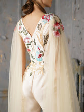 Embroidered Jumpsuit With Cape